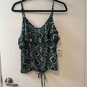 Charlotte Russe Black and Green Patterned Camisole